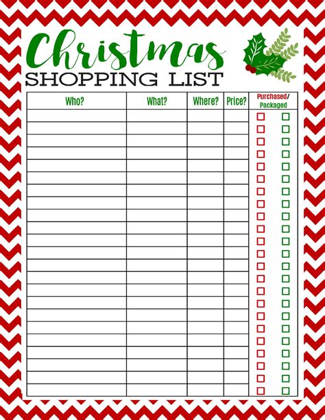 Freebie Printable Christmas Shopping List - Mom 4 Real