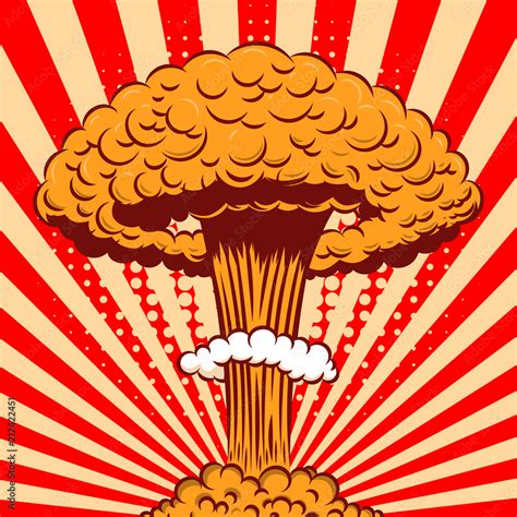 Nuclear explosion in cartoon style on comic background. Design element ...