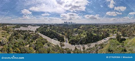 Aerial View of the Downtown Los Angeles Skyline from the Mountains ...