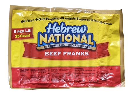 Hebrew National All Beef Hot Dog 1/5 pound dogs; 7" 20 lb case (100 ...