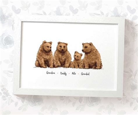 Bear Family Names Custom Print Brown Bear family print Bear | Etsy