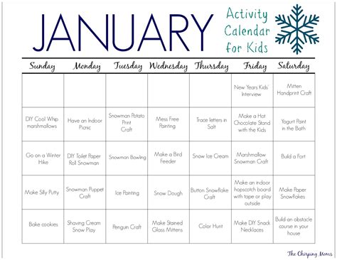 January Activities for Kids with a FREE Printable Calendar