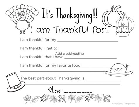 FREE Printable Thanksgiving Placemats for the Kids - All My Good Things