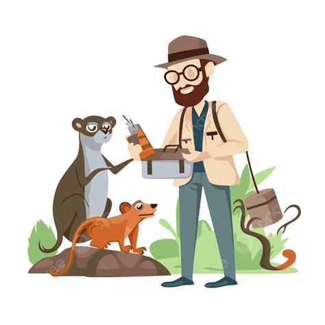 Zoologist Clipart Man In Safari Outfit And Monkey Cartoon Character ...