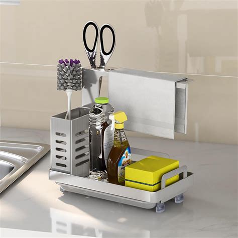 Kitchen Sink Caddy Organizer Stainless Steel Sponge Soap Brush Holder ...