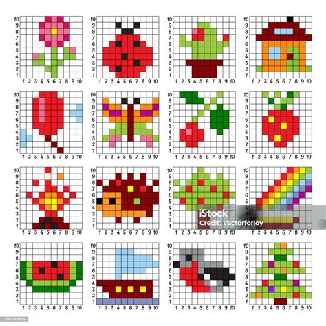 Pixel Art 10 X 10 Set Of 16 Items Knitting Embroidery Needlework Scheme ...