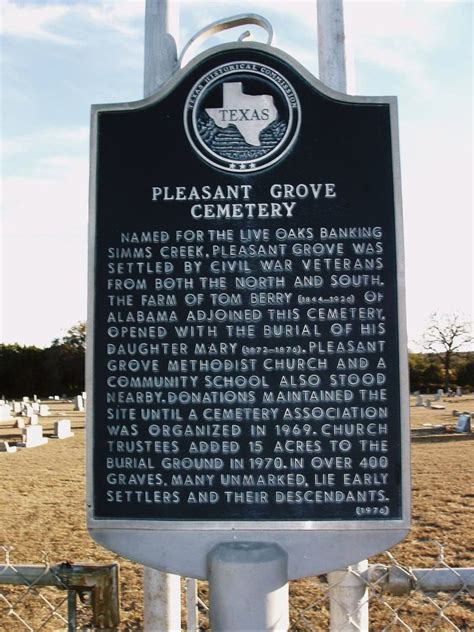 Pleasant Grove Cemetery - TEXAS HISTORICAL MARKERS