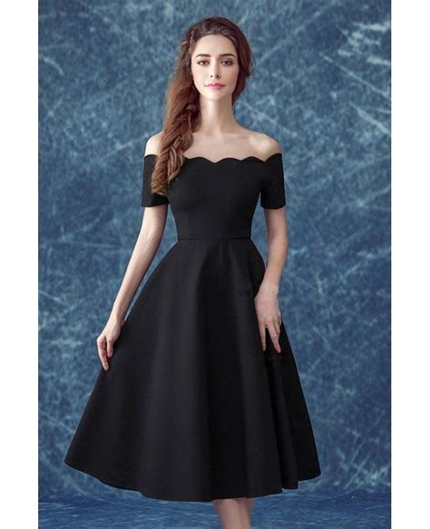 Midi Simple Black Formal Dress With Off The Shoulder Sleeves #AGP18090 ...