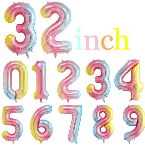 32Inch Gradient Color Foil Birthday Balloons Number Balloon Figures ...