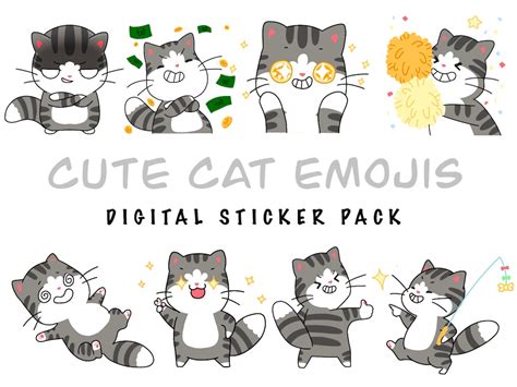 Cute Cat Emoji Digital Sticker Pack - Etsy