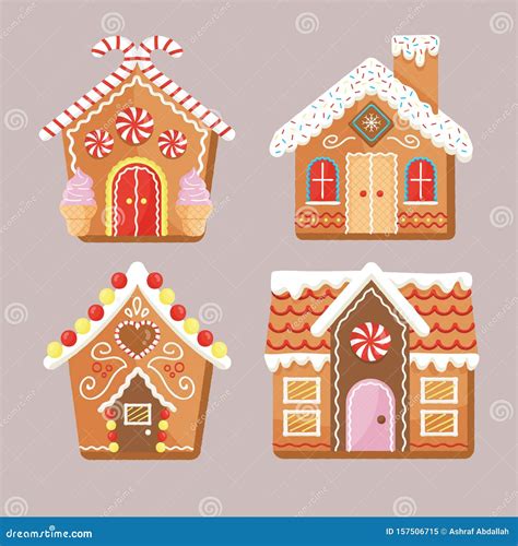 Merry Christmas Gingerbread House Collection Stock Vector ...