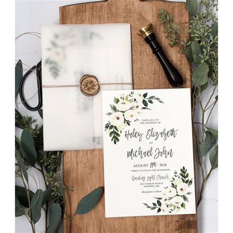 Greenery, Rustic Floral Wedding Invitation Wrapped with Vellum - Cotton ...