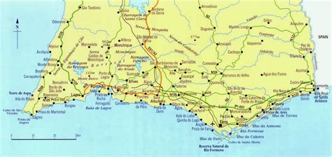 Road map of Algarve with cities and other marks | Algarve | Portugal ...