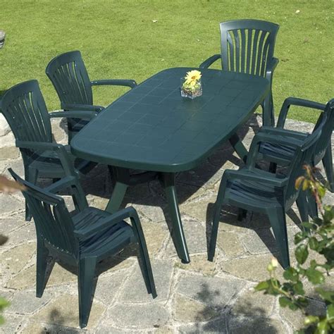 Green Plastic Resin Patio Furniture Set with 6 Chairs | Plastic patio ...