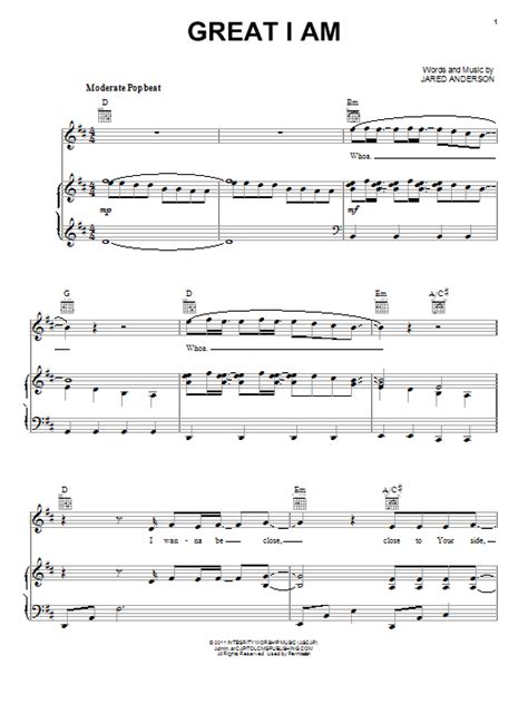 Great I Am by Jared Anderson Sheet Music for Piano, Vocal & Guitar ...