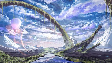 Anime / Manga Landscape Sky View | Рисованный фон, Живописные пейзажи, Обои