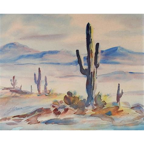 Vintage Desert Cactus Watercolor Study Painting | Chairish