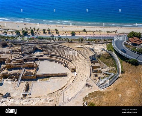 Aerial view of Roman amphitheatre, a UNESCO World Heritage Site ...