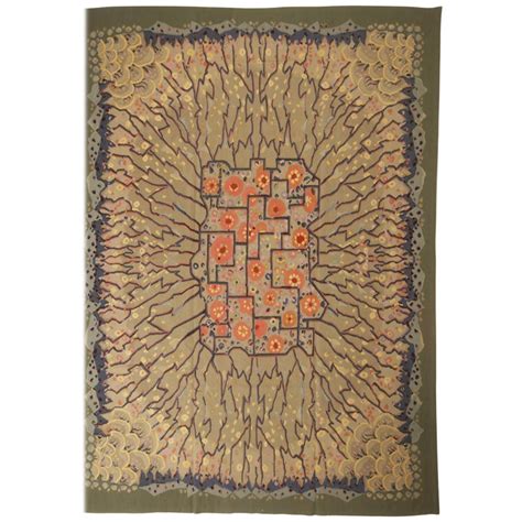 Contemporary Green and Orange Geometric-Floral Wool Rug For Sale at 1stdibs