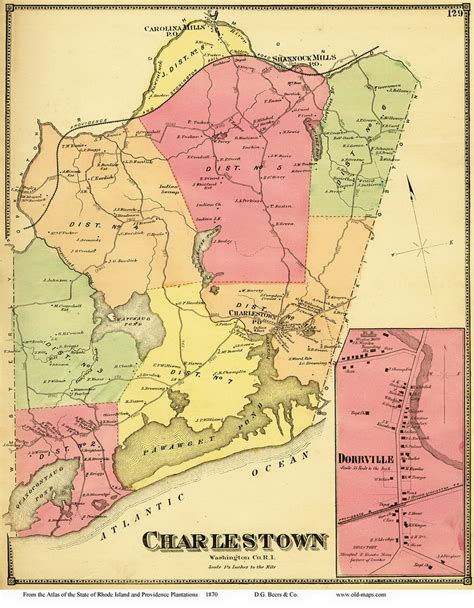 Charlestown, Rhode Island 1870 - Old Town Map Reprint - OLD MAPS