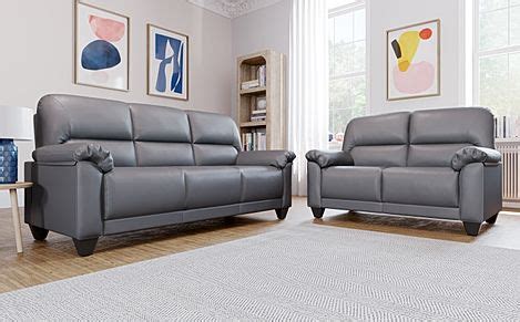 Kenton Small 3+2 Seater Sofa Set, Grey Classic Faux Leather Only £699. ...