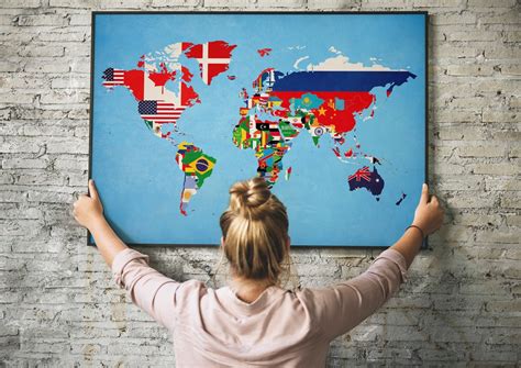 World Map of Flags Country Map Poster Educational Art Kid's Room ...