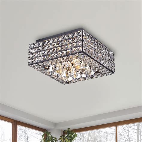 Gisela Modern Square Crystal Flush Mount Chandelier in Antique Black ...