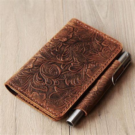 Refillable genuine Tooled Leather Journal Cover for pocket | Etsy in ...