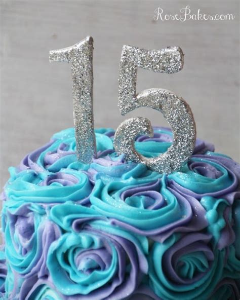 Teal & Lavender Swirled Buttercream Roses 15th Birthday Cake