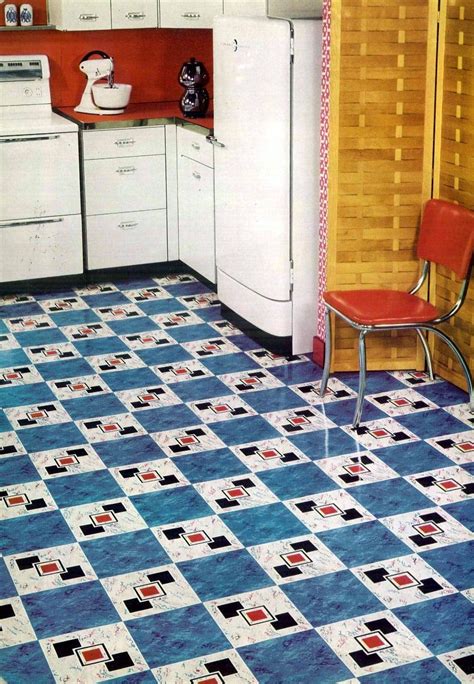 Vintage home style: Vinyl floor tiles in square patterns from the 1950s ...