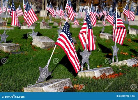 American Flags in Veterans Memorial Cemetery Stock Photo - Image of ...