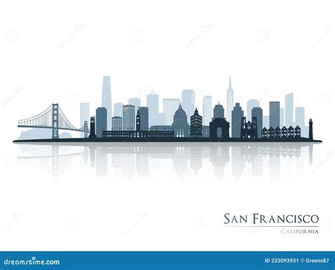 San Francisco Skyline Silhouette with Reflection. Stock Vector ...