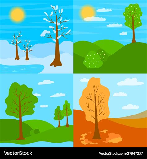 Cartoon four seasons landscape scene set Vector Image