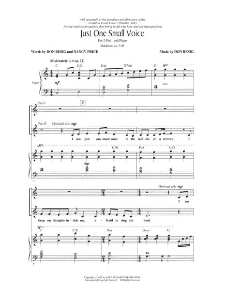 Don Besig "Just One Small Voice" 2-Part Choir + Piano Choral Sheet ...