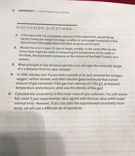 38 EXPERIMENT 7 Molar Mass by Vapor Density | Chegg.com