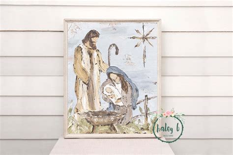 Manger Scene Art Print, Nativity Painting, Manger Scene, Christmas ...