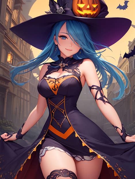 Premium AI Image | Cute witch girl on halloween night anime art for ...