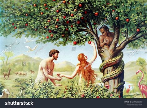 Eve Giving Adam Forbidden Fruit 04302018 Stock Photo 2155211397 ...