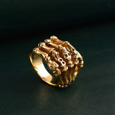 Bone Hand Ring 'skeleton Hand .skull Skeleton Hand Gold Ring, Skull ...