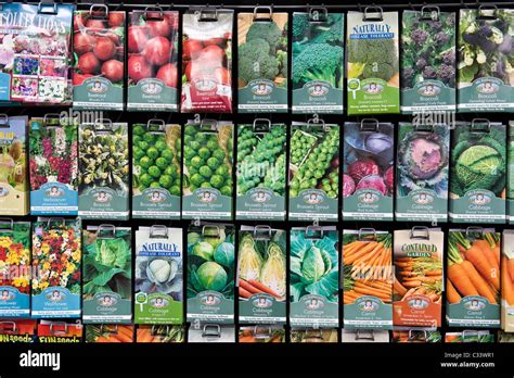 Packets of vegetable seeds at a garden centre, UK Stock Photo - Alamy