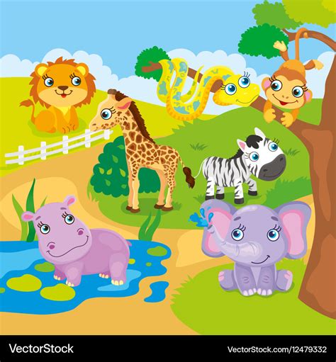 Cute cartoon zoo animals Royalty Free Vector Image