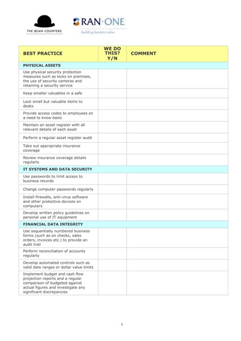 Internal Controls Checklist