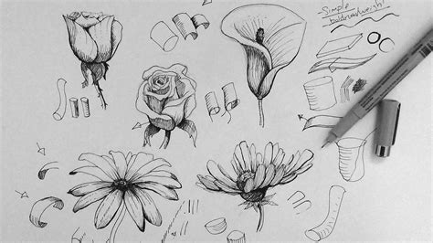 Pen & Ink Drawing Tutorial | How to draw flowers part 1 - YouTube