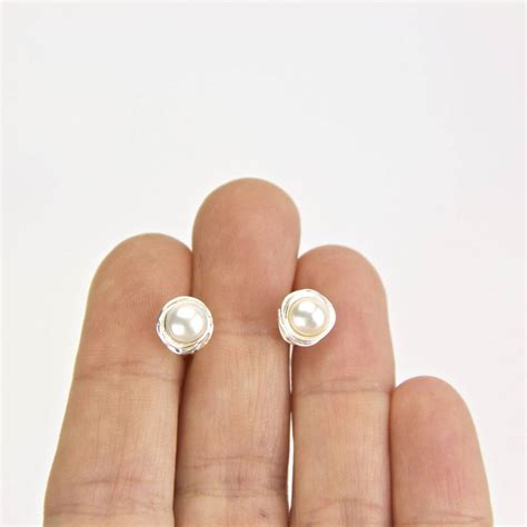 Sterling Silver Pearl Nest Stud Earrings By Gaamaa