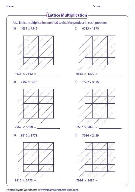 lattice method worksheets