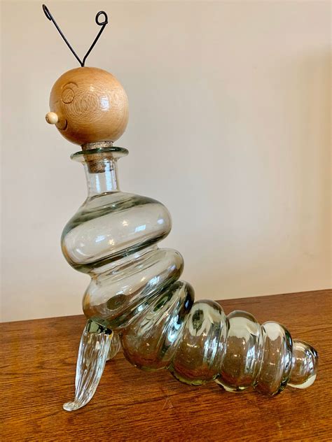 Vintage Tequila Worm Bottle Decanter Green Blown Glass Casta Liquor ...