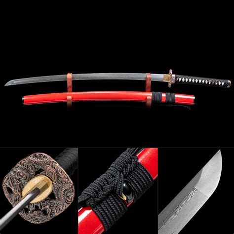 Handmade Pattern Steel Real Japanese Samurai Katana Sword With Red ...