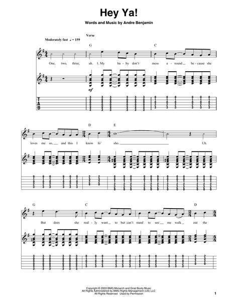 Hey Ya! Sheet Music | OutKast | Guitar Tab (Single Guitar)