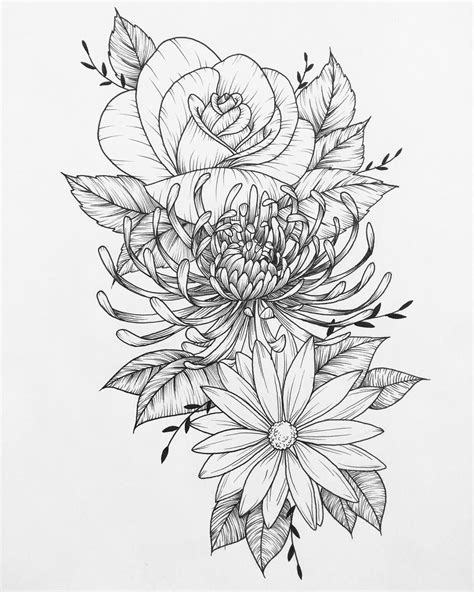 Chrysanthemum (middle flower) - truth | Flower tattoo drawings ...