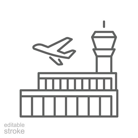 Airport building line icon symbol. airplanes on runway, aircraft ...